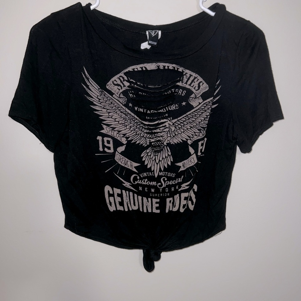 Motorcycle themed black crop top with rips